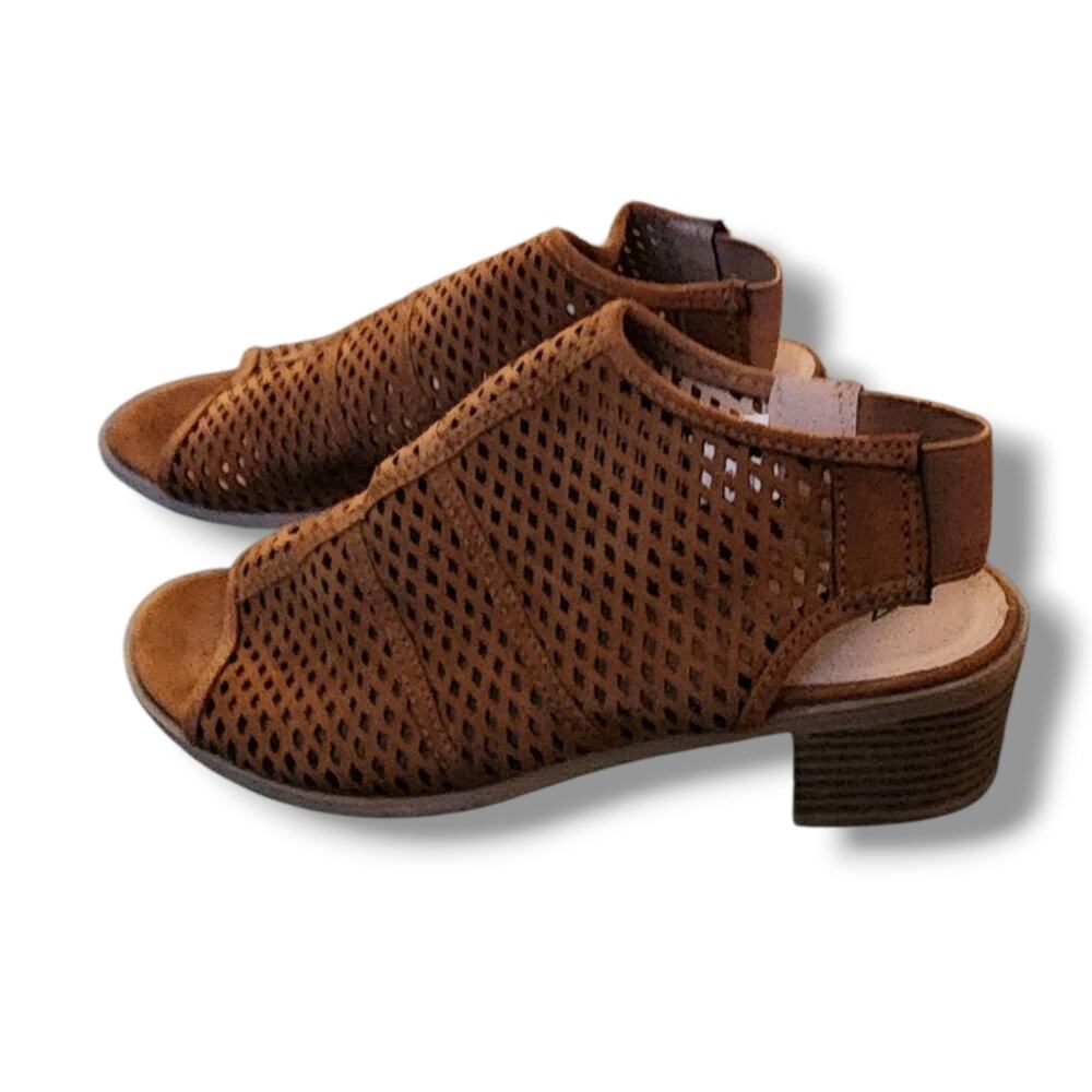 American Eagle Faux Suede Perforated Open-Toe Slingback Heeled Sandals